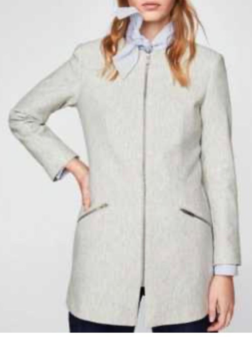 Zara grey herringbone coat with zipper